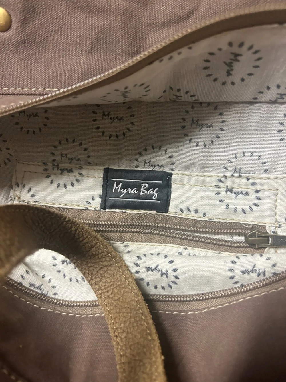 Floral Canvas Tote Bag with Tan & Blue Accents - Myra Bag‎